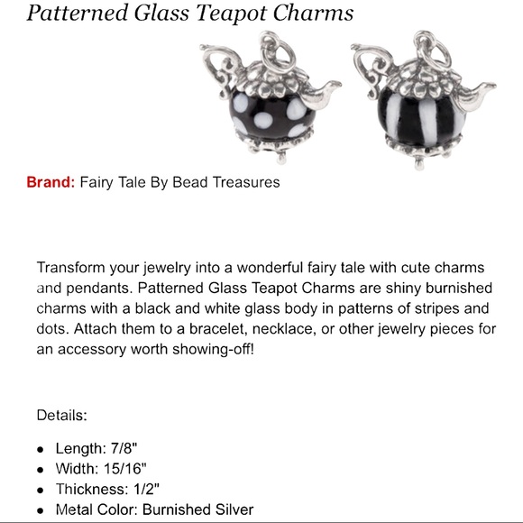Striped glass black & white teapot dangly charm earrings NEW - Picture 7 of 7